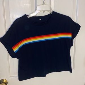 Navy t-shirt with rainbow stripe